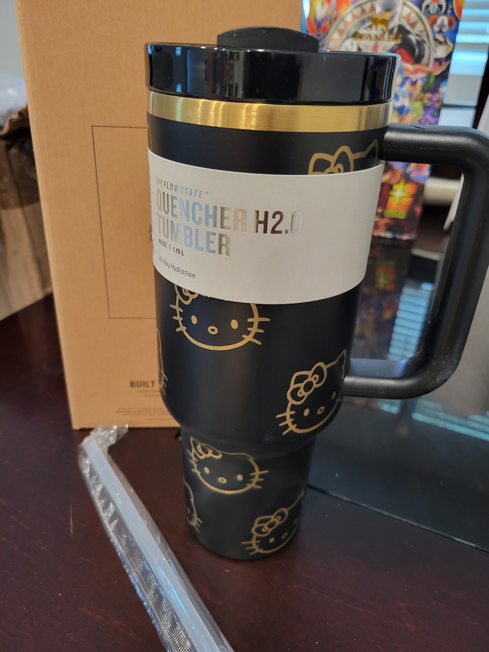Stanley Black and Gold Hello Kitty Quencher Travel Tumbler